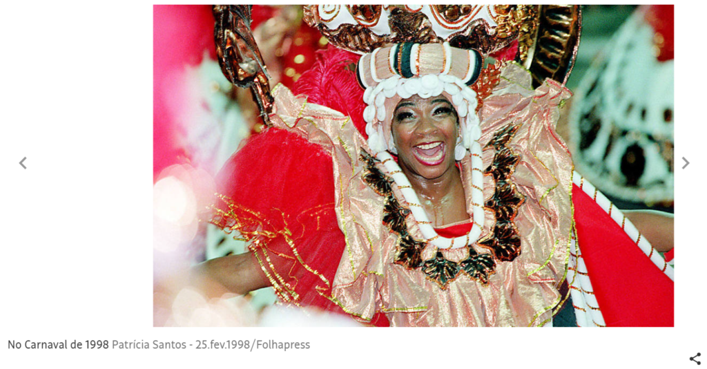 Zezé Motta no carnaval de 1998 (Viradouro) | Folha de São Paulo